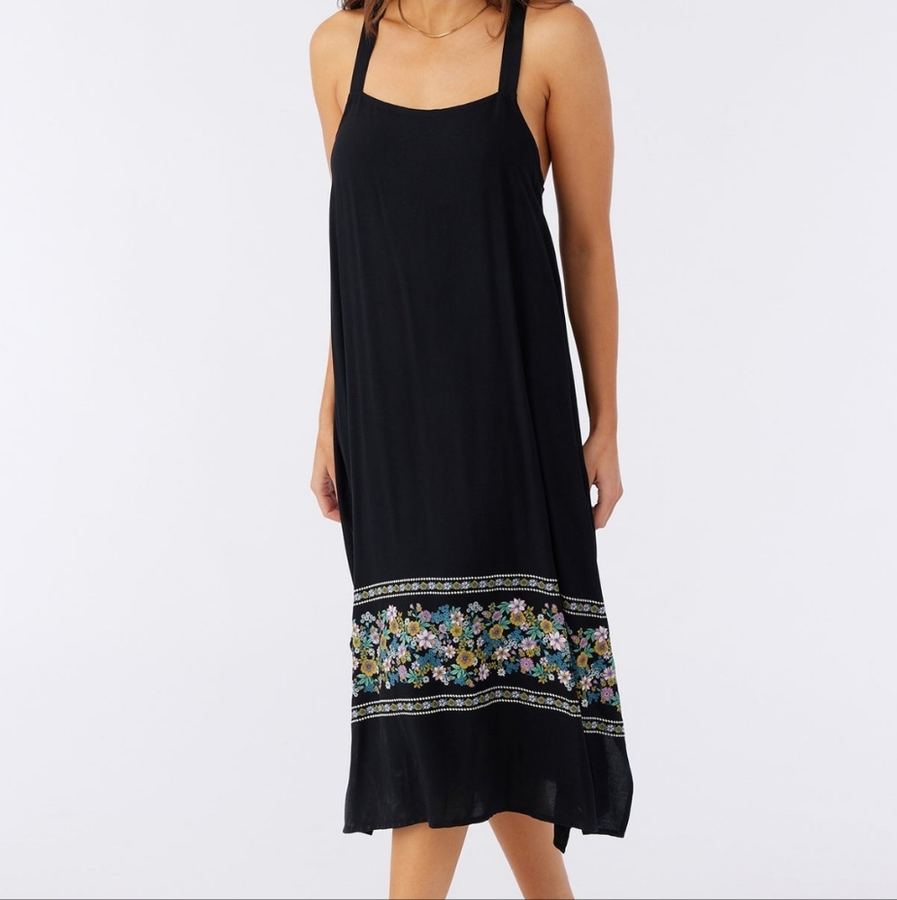 O'Neill MIRANDA BORDER MIDI COVER UP DRESS Size Small Black floral